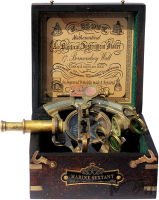 MAH Astrolabe Brass Sextant with Compass Hardwood Box.C-3250