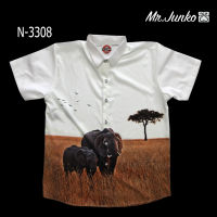 ?ส่งฟรี?เสื้อเชิ้ตแขนสั้น งานต่อลาย ลาย ผ้านิ่ม ใส่สบายไม่ร้อน Mr-Junko N-3308