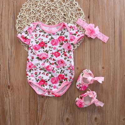 Newborn Infant Baby Girl Romper Jumpsuit+Shoe+Hairband 3Pcs Outfits Set Clothes