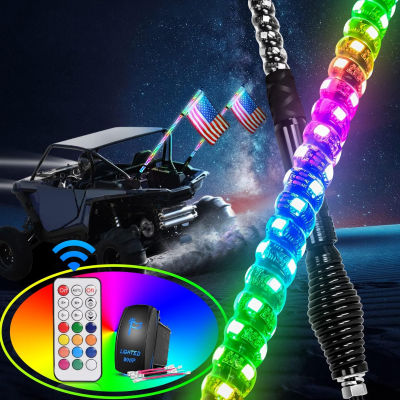Nilight - TL-27 2PCS 4FT Spiral RGB Led Whip Light with Spring Base Chasing Light RF Remote Control Lighted Antenna Whips for Can am ATV UTV RZR Polaris Dune Buggy Offroad Truck 4FT -2PCS Light RGB