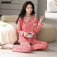 Princess Style Women Pajamas Autumn Winter Faux Cotton Lapel Pijamas Long Sleeves Cardigan Sleepwear Fashion Girl Loungewear