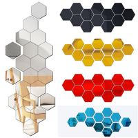 Hexagon Mirror Wall Stickers Large 12pcs/set 3d Diy Self-adhesive Removable Adults