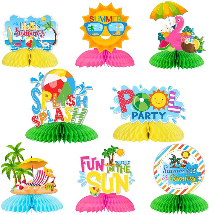 JOLLYBOOM 8 Pieces Summer Honeycomb Centerpieces, Spalish Splash Beach ...