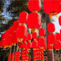 โคมไฟตรุษจีนสีแดง3ชิ้นสำหรับตกแต่งเทศกาลโคมไฟจีนโคมไฟตรุษจีน