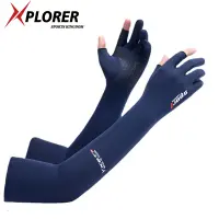 Men Ice Silk Arm Sleeves with gloves UV Protection Cool Arm Hands Cover Anti-skid Palm Cycling Motorcycle