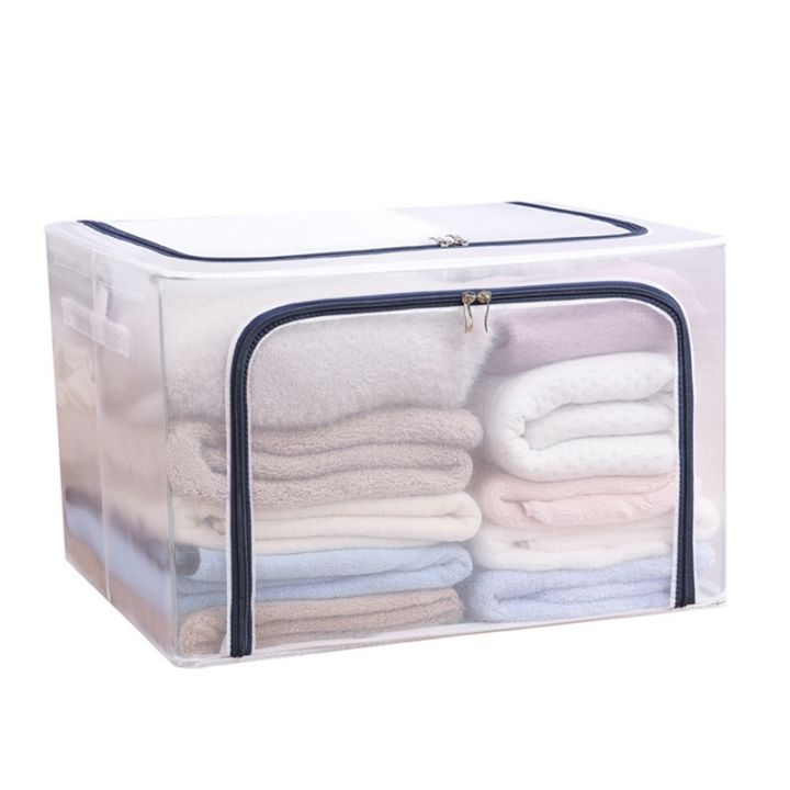 cloth-clothes-steel-frame-transparent-storage-box-bed-sheet-blanket-pillow-shoe-rack-container-foldable-storage-case