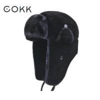 COKK หมวกบอมเบอร์ผู้หญิงหมวกฤดูหนาวสำหรับผู้ชาย,หมวกกำมะหยี่ขนหนาอบอุ่นมีที่ปิดหูสำหรับผู้ชาย