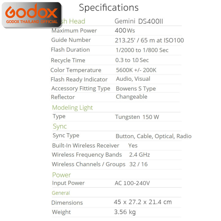 godox-flash-ds400ii-400w-5600k-bowen-mount-รับประกันศูนย์-godox-thailand-3ปี-ds400-ii