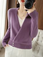 ▤ Aliselect New Fashion Wool Blend Knitted Sweater V-neck Cardigan Cashmere Knitwear Female