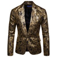 ZZOOI Men Performance Stylish Flashlight Fashion Printing Gold Foil Stamping Stage Blazer Designs Suit Jacket