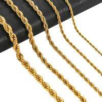 【DT】hot！ 2/3/4/5/6mm Rope Chain Necklace Never Fade Choker Men Jewelry Gold Color Plated Chains