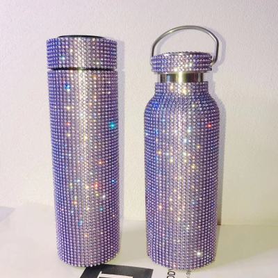 Diamond Thermos Vacuum Flask Hot Water Thermos Bottle Stainless Steel Purple Large Insulated Bottle Coffee Mug Bling TumblerTH
