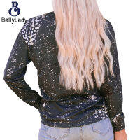 95% Polyester 5% Spandex Retro Bleached Leopard Stitching Pullover Women Loose All-match Top 25116136【fast】