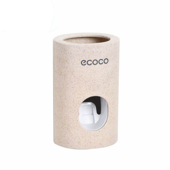 ecoco-automatic-toothpaste-dispenser-dust-proof-toothbrush-holder-wheat-straw-wall-mounted-toothpaste-squeezer-for-bathroom