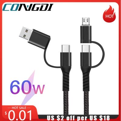 4 In 1 USB Cable Type C for Huawei for IPhone 12 11 Pro Max 3A 60W Fast Charge Micro USB Type C Cable for Samsung Xiaomi Redmi