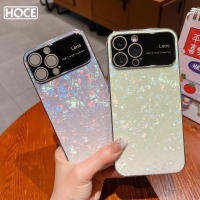 HOCE เคสโทรศัพท์หน้าต่างขนาดใหญ่ลายเปลือกหอยหรูหรา,เคสโทรศัพท์เคสสำหรับไอโฟน12 13 14 Pro Max พร้อมเคสหลัง PC แบบแข็งป้องกันฟิล์มเลนส์ไล่ระดับสี