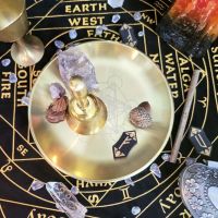 【YP】 Astrology Candlestick Table Altar Plate Divination Wiccan Round Metal Storage Candle Holder Ritual Tray