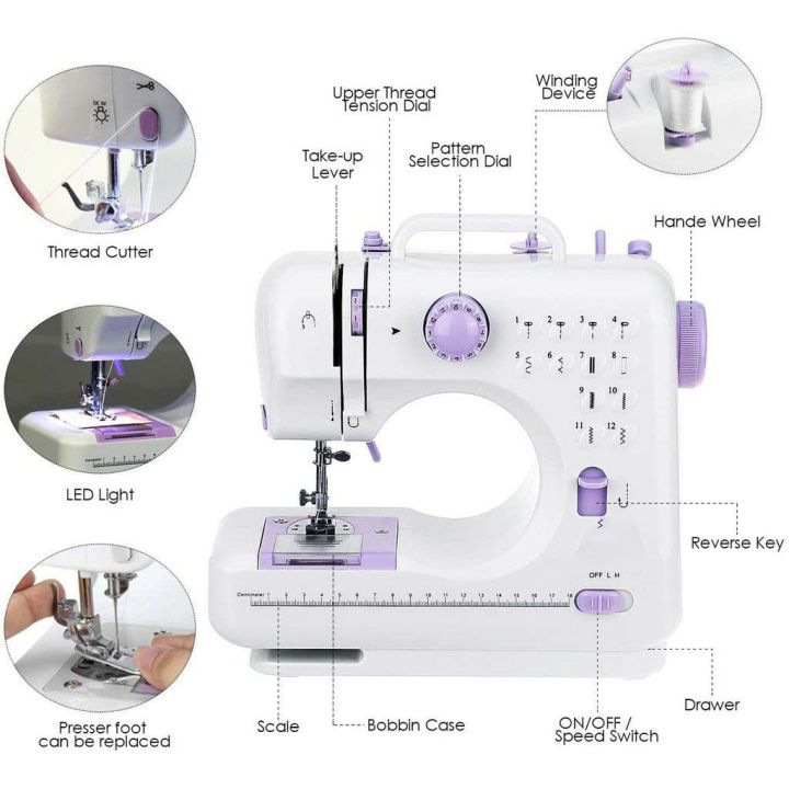 พร้อมส่งฟรี-ส่งไว-จักรเย็บผ้าไฟฟ้าไร้สาย12-ตะเข็บ-จักรเย็บผ้าขนาดเล็ก-จักรเย็บผ้าไฟฟ้า-ระบบด้ายคู่-ปรับความเร็ว