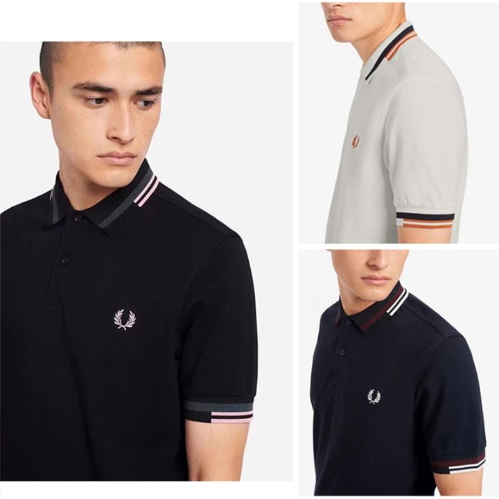 fred-perry-2022เสื้อยืดแขนสั้นคอปกแฟชั่นเสื้อโปโลของผู้ชาย-เสื้อยืดลำลอง-laurel-paul