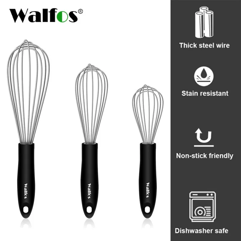 Walfos Silicone Whisk Set of 3 -Heat Resistant Kitchen Whisks for