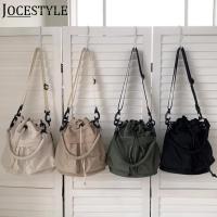 Bucket Bag for Women Nylon Solid Color Crossbody Bag Fashion Drawstring Top-handle Handbag Casual Large Capacity Commute Bag
