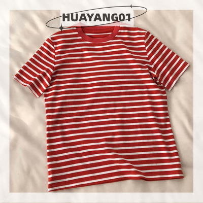 HUAYANG01 [2023 new HOT FASHION] lazlook ฤดูร้อน Retro ลายแขนสั้นเสื้อยืดผู้หญิงลำลองหลวมรอบคอเสื้อยืด