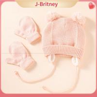 J-BRITNEY หมวกปอมปอมอบอุ่นสำหรับฤดูหนาวเด็กชายเด็กหญิงชุดถุงมือหมวกสำหรับเด็กหมวกบีนนี่แบบมีแถบกันหู