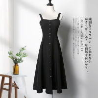 French ice silk sling dress female  summer new Korean style high waist single-breasted decorative elegant mid-length dress