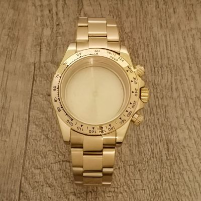 39Mm PVD Gold Stainless Steel Watch Case + Strap New Watch Accessories With Sapphire Glass Case For VK63 Quartz Movement