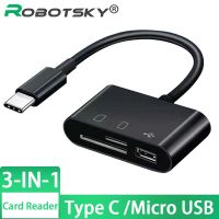 [Hot K] Type C ไมโคร USB OTG เครื่องอ่านการ์ดสาย USB 3 In 1 SD/บัตร TF เครื่องอ่านการ์ดขั้วต่อ USB การถ่ายโอนข้อมูลอะแดปเตอร์ OTG แฟลชไดรฟ์ดิสก์