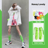 Honey Lovely 1 Pair สินค้าใหม่สำหรับฤดูใบไม้ร่วงและฤดูหนาว Lolita ถุงเท้าแบบผูกเชือกแบบไขว้สำหรับผู้หญิง INS ถุงเท้าแฟชั่นที่สะดุดตาถุงเท้าน่องถุงเท้ากลางหลอด HON1202