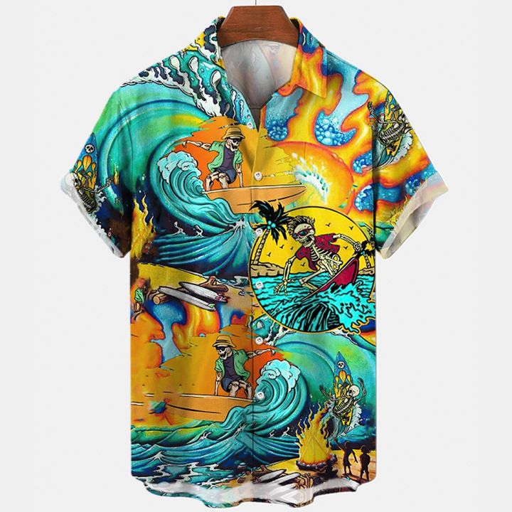 เสื้อผ้าแฟชั่นเสื้อฮาวายชายเสื้อ3d-กราฟิกชายหาดเสื้อผู้ชายแขนสั้นเสื้อผ้าฤดูร้อนเสื้อผ้าลำลองขนาดใหญ่
