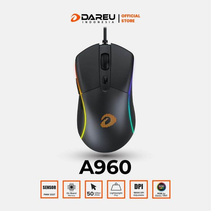 Gaming Mouse DAREU A960 ALPHA | Lightweight 65 gr | Lazada Indonesia