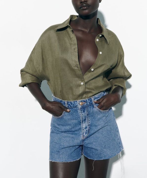 zaradrill-กางเกงสามส่วนอเมริกาแบบย้อนยุคใหม่ฤดูร้อนกางเกงขากว้างลำลองเอวสูง7147023-celana-pendek-denim
