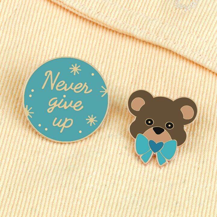 new-elegant-tie-bear-enamel-pin-never-give-up-round-shape-brooches-women-men-jeans-coat-lapel-pin-badges-jewelry-gift-for-friend