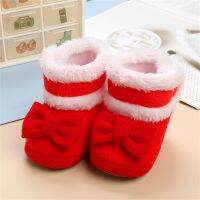 ② Girls Bowknot Boots, Anti-Slip Sole Winter Warm รองเท้าแตะ Infant Fur Lined Booties