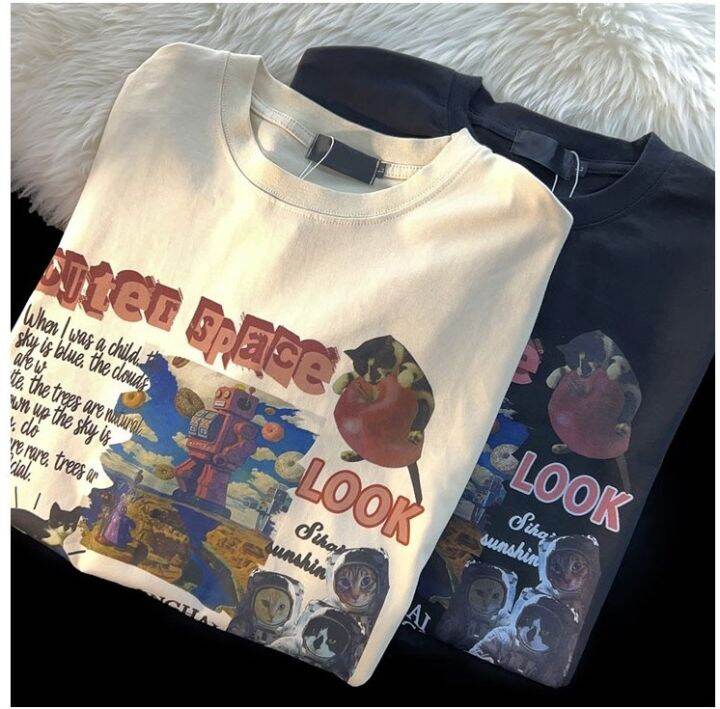 ส่งเร็วพิเศษ-สินค้ามาใหม่-เสื้อผ้าแขนสั้นลายการ์ตูนสุดฮิต-เสื้อยืดคอกลมสกรีนลาย-ใส่แล้วเที่ยว-ใส่แล้วเท่ดูดีตามสไตส์หนุ่มสาวเกาหลีทรงหลวม