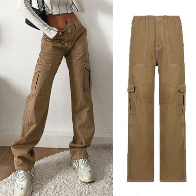 Women Y2K Cargo Pants Oversized Streetwear Vintage Low Waist Casual Straight Trousers y Retro Loose Pockets Baggy Pants