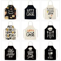 1 Pcs Cooking Kitchen Aprons for Women Cotton Linen Letter Bibs Household Cleaning Pinafore Home Cooking Apron 75x65cm Aprons