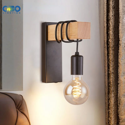 R Wood Wall Lamp Vintage Sconce Wall Lights Fixture E27 Indoor Home Decor Dining Room Bedside Lamp Bedroom Lighting