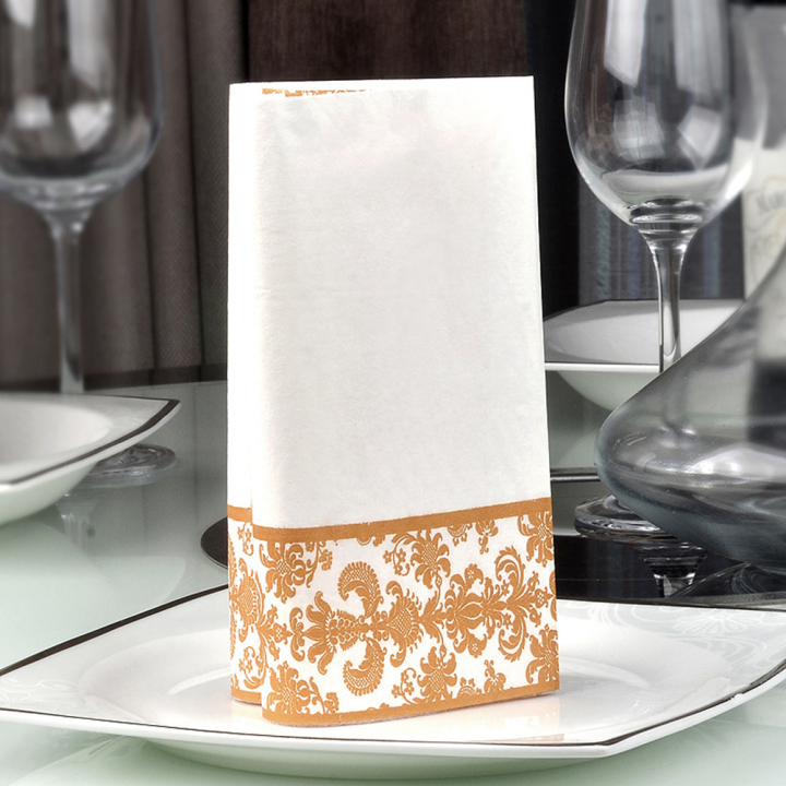 100ชิ้นทองพิมพ์ทิ้งผ้าเช็ดปากกระดาษทิชชูพิมพ์สำหรับร้านอาหารและโรงแรม-โกลเด้นสีขาว