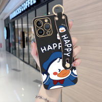 Volans เคสสำหรับ Apple iPhone 15 Plus 15 Pro Max พร้อมสายรัดข้อมือขอบสี่เหลี่ยมนิ่มลายการ์ตูนเป็ดโดนัลด์น่ารักชุบเคสโทรศัพท์หรูหราชุบเคสโทรศัพท์นิ่ม