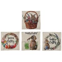 Pillow Case Rabbit Bunnies with Eggs Pillow Cover, Linen Sofa Bed Throw Cushion Cover Decoration