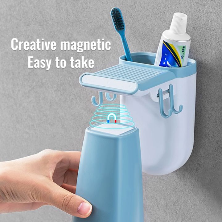 ติดผนังผู้ถือแปรงสีฟันน้ำยาบ้วนปากชั้นวางถ้วยที่มีถ้วยนอร์ดิกผู้ถือยาสีฟันหมัดฟรีอุปกรณ์ห้องน้ำ