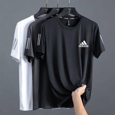 Adidas เสื้อยืดผ้าไหมน้ำแข็งของผู้ชาย,เสื้อวิ่งออกกำลังกายกีฬาแห้งเร็วทรงหลวมลำลอง2แพ็กสำหรับฤดูร้อน