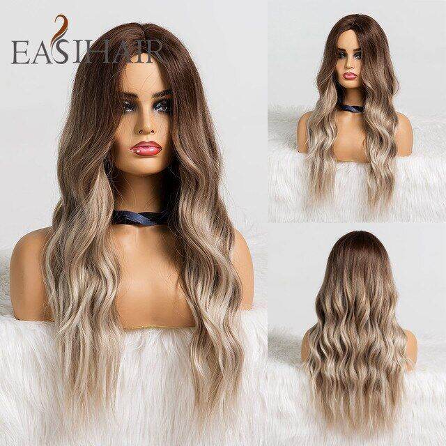 easihair-วิกผมสังเคราะห์ผมดัดสีบลอนด์ยาวไล่ระดับสีวิกผมผู้หญิงหยักศกวิกผมคอสเพลย์อเมริกันแอฟริกันทนความร้อนได้ผมปลอม