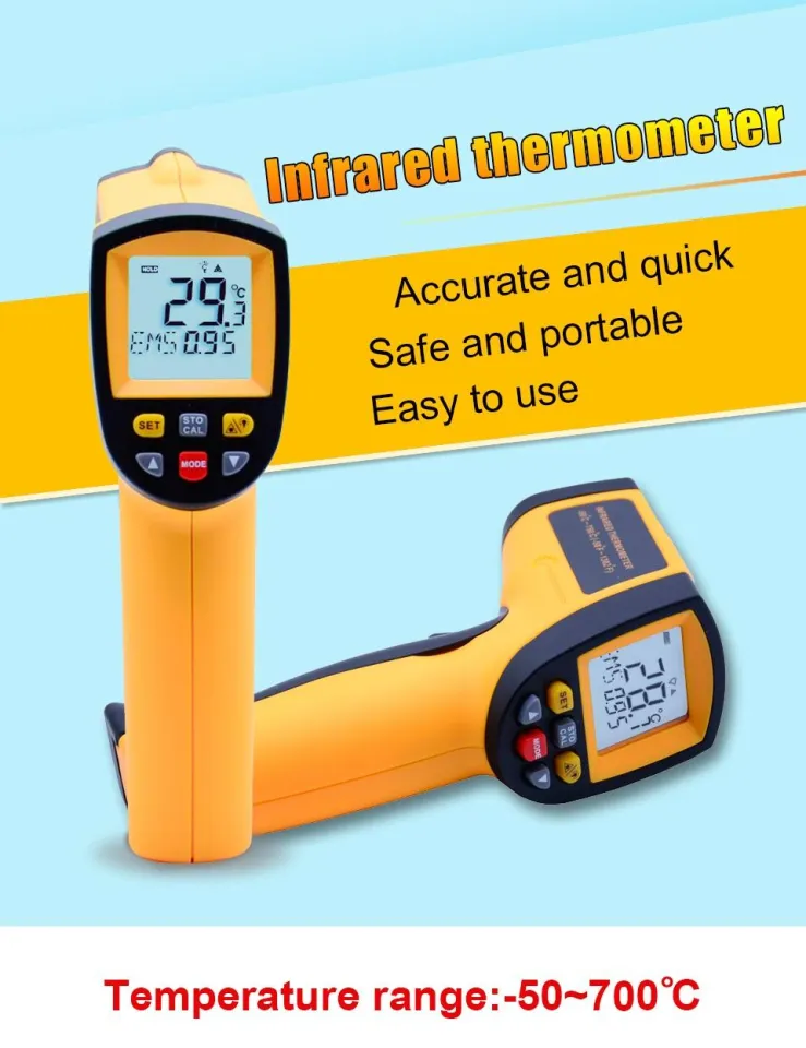 Infrared Thermometer Temperature Gun 50c ~380c Digital Laser Thermometer  Gun Ir Thermometer Temp Gun With Adjustable Emissivity & Max Min Avg Measure