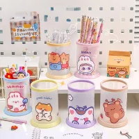 Kawaii Transparent Acrylic Pen Holder Desktop Organizer INS New Fashion Cute Bear Bunny Office Stationery Cosmetics Storage Box