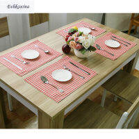 ฟรี Shiping สีแดงลายสก๊อต Placemat โต๊ะรับประทานอาหารรถไฟเหาะผ้าฉนวนกันความร้อนกาแฟชาแผ่นรองแก้วห้องครัวหิ้งบุคคลสำหรับตาราง