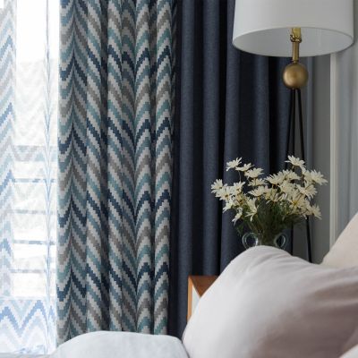 Nordic Geometric Mosaic Printing Blackout Rice Grain Linen Luxury Curtains for Living Room Bedroom Window Door Kitchen Elegant